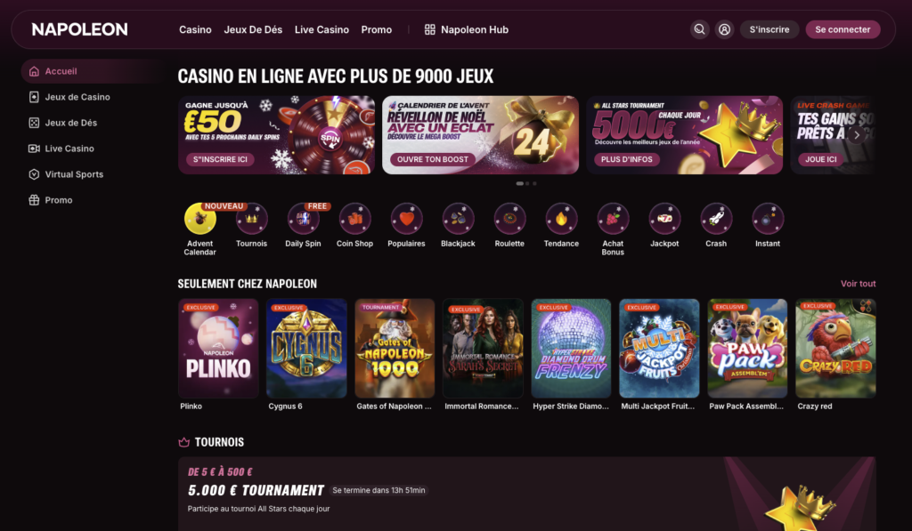 page accueil napoleon casino belgique