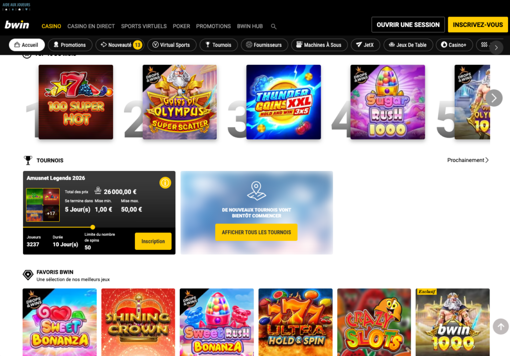 page accueil bwincasino