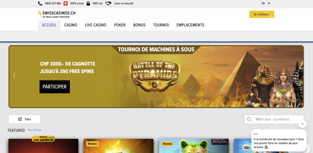 page accueil swisscasinos ch
