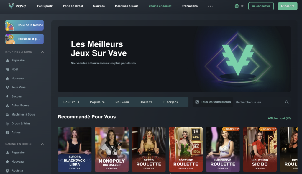 page accueil vave casino
