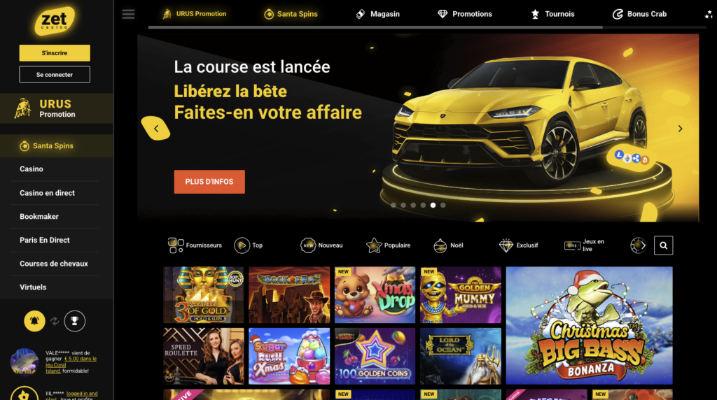 page accueil zetcasino