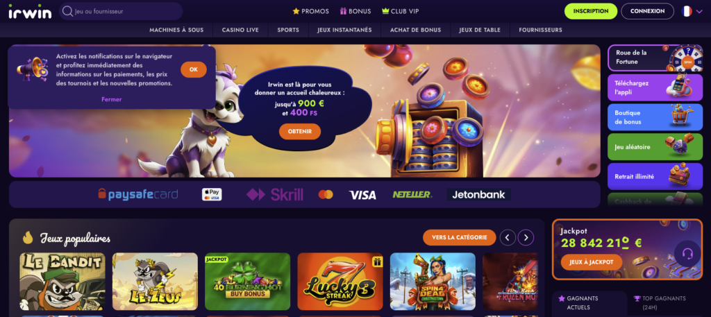 Irwin casino page accueil